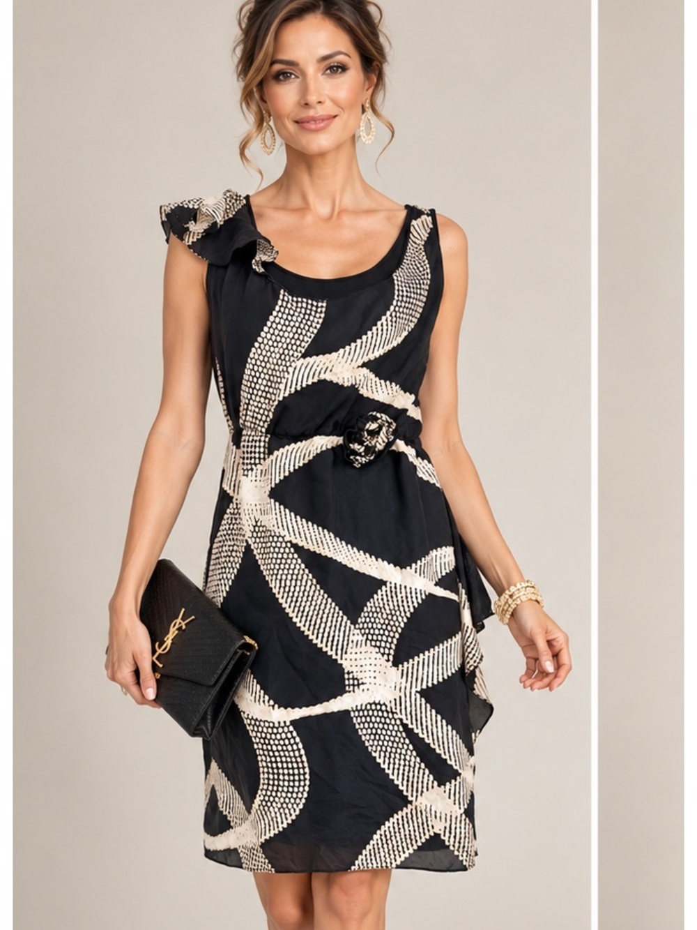 Yoana Baraschi Black and White Printed Sleeveless Mini Dress